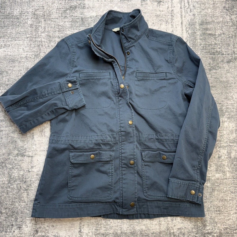 LL Bean BeanFlex Utility Jacket Womens Medium Blue Field Chore Pockets Outdoor